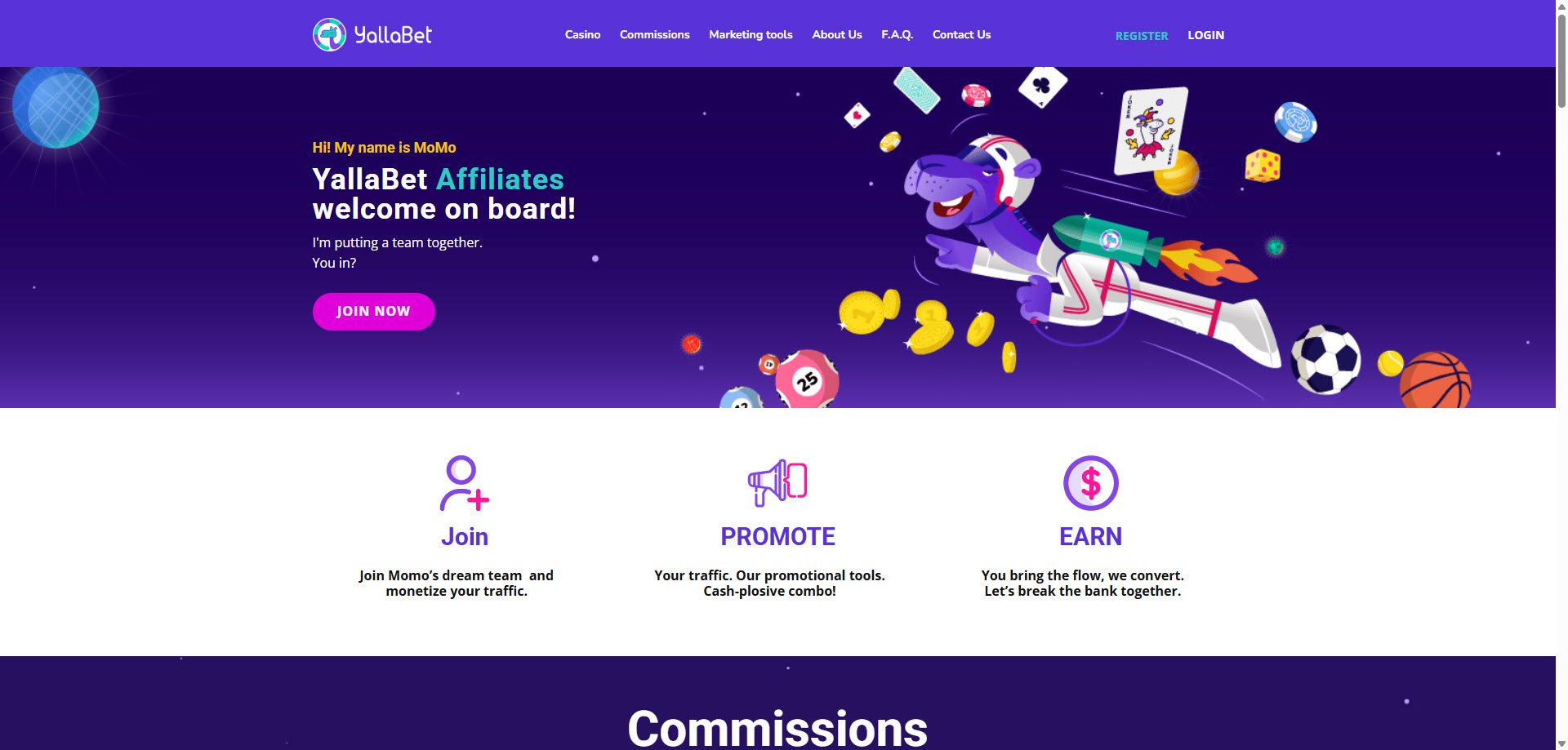 YallaBet Affiliation Landing page